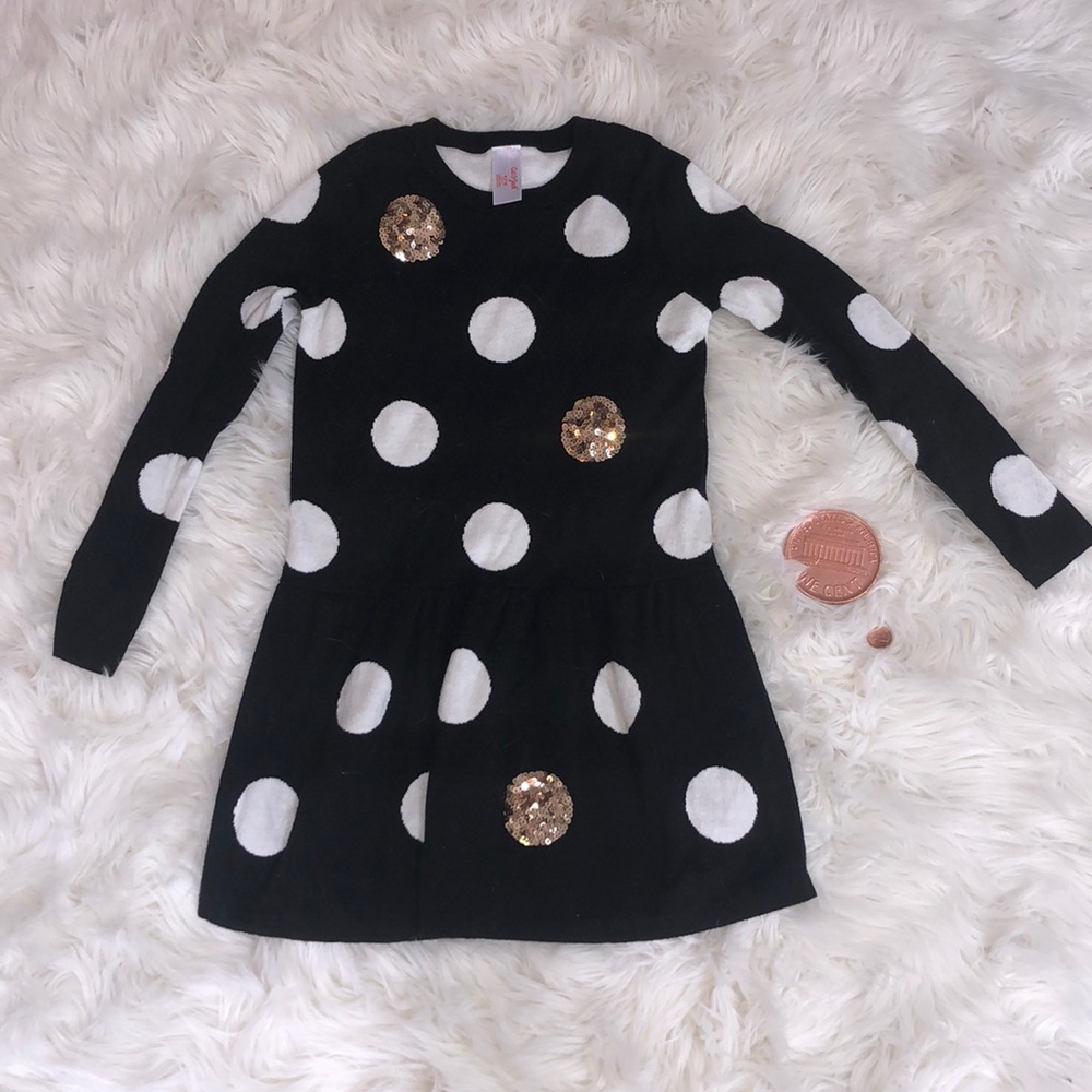 Black, white and gold polka dot dress